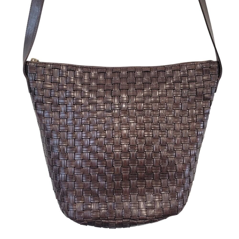 Vintage 70s Brown Woven Leather Purse Boho Retro Handbag